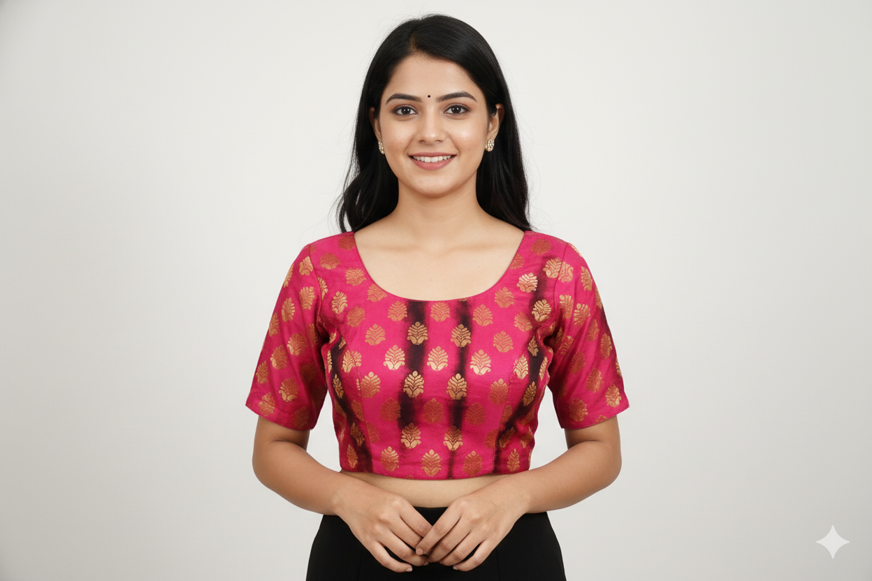 Designer Pink Shaded Ready to Wear Long Blouse Crop Top ACP15