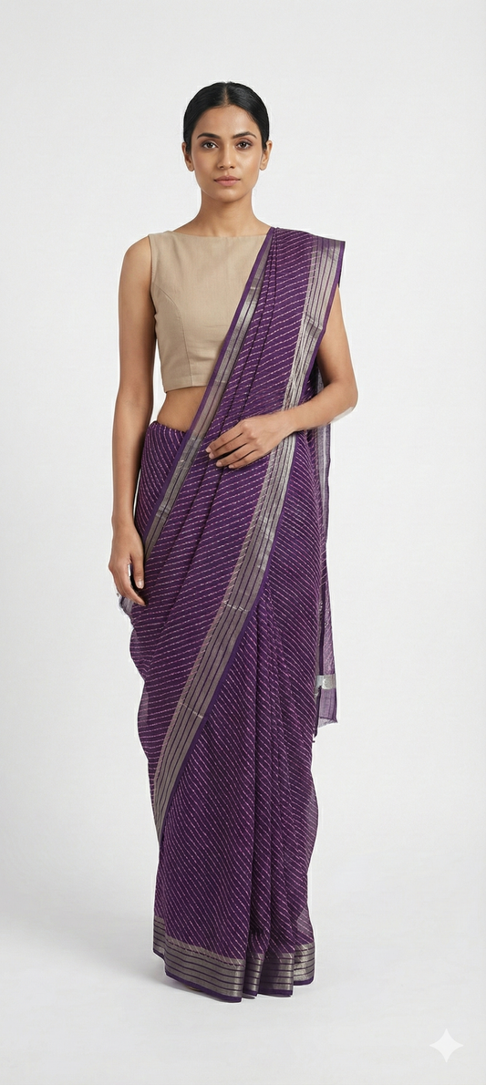 Beautiful Purple Printed Chiffon Bandhej Bandhani Saree