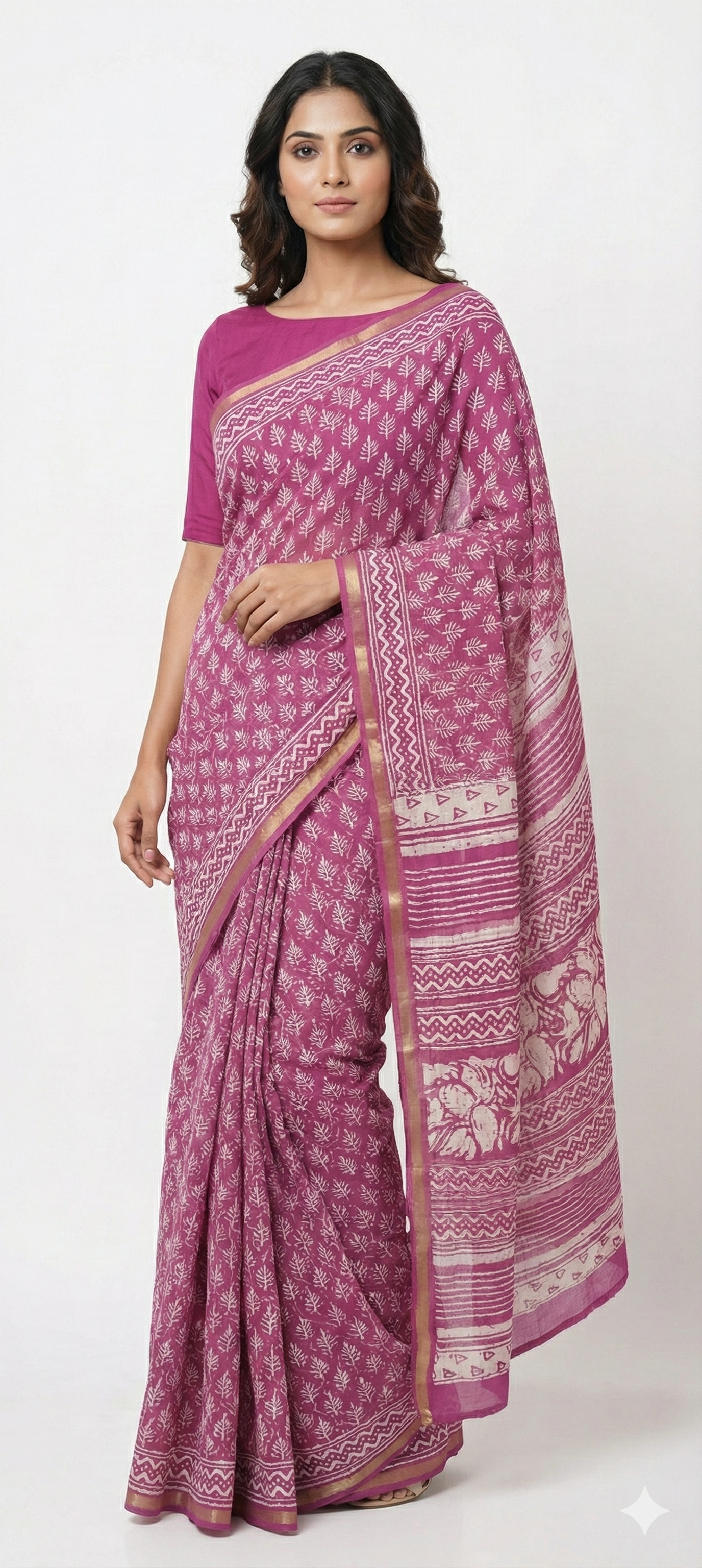 Pink screen Printed Chanderi Cotton saree CHBP01