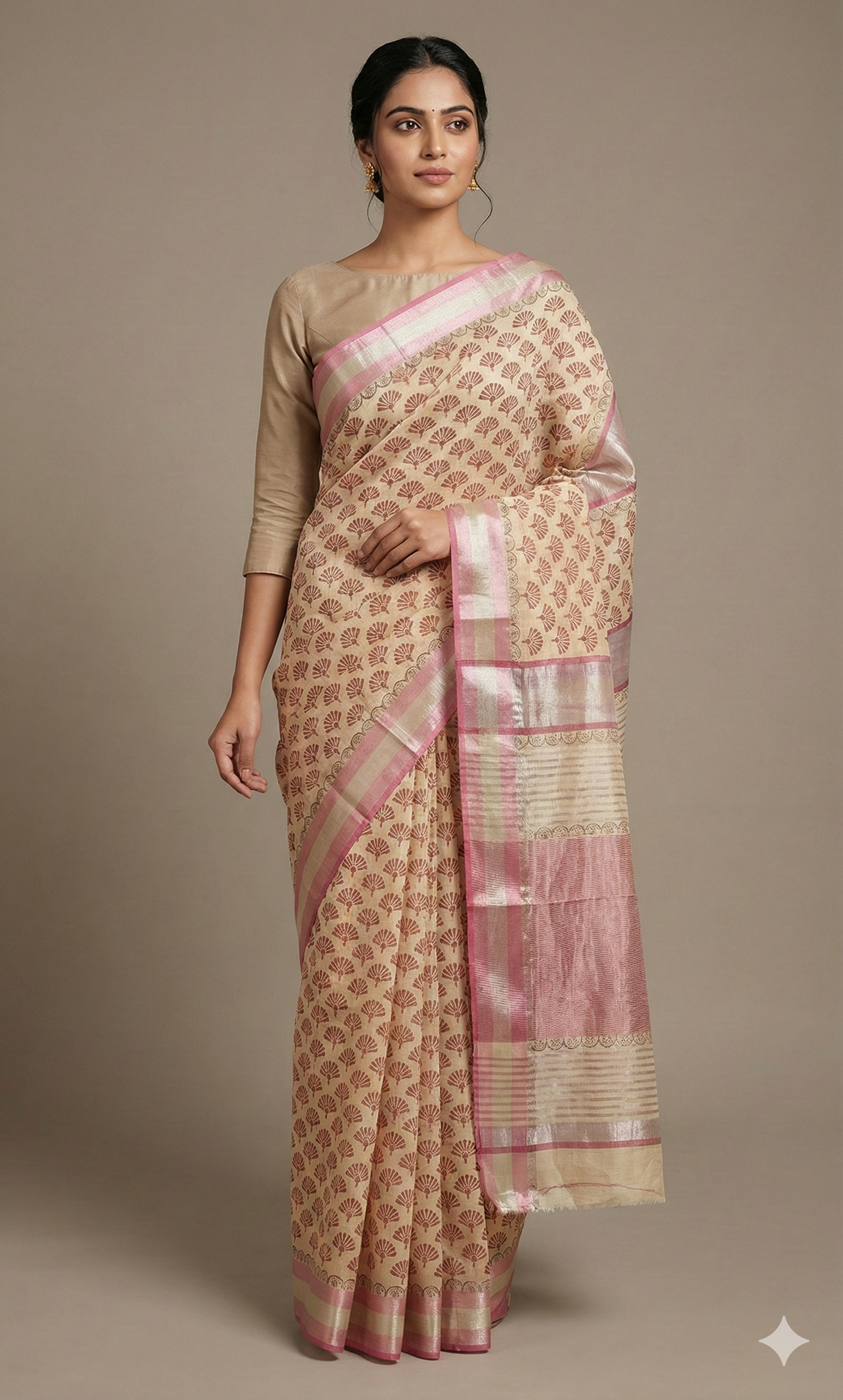 Pure Maheshwari Block Printed Cotton Silk Yellow Saree
