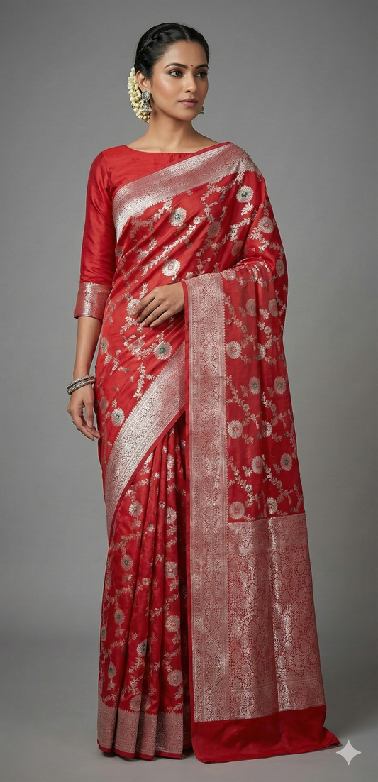 Red Khaddi Katan Banarasi Saree