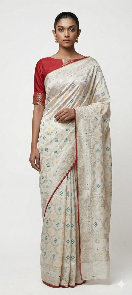 Off White Bandhej Bandhani Pure Georgette Weave Saree KCBG01