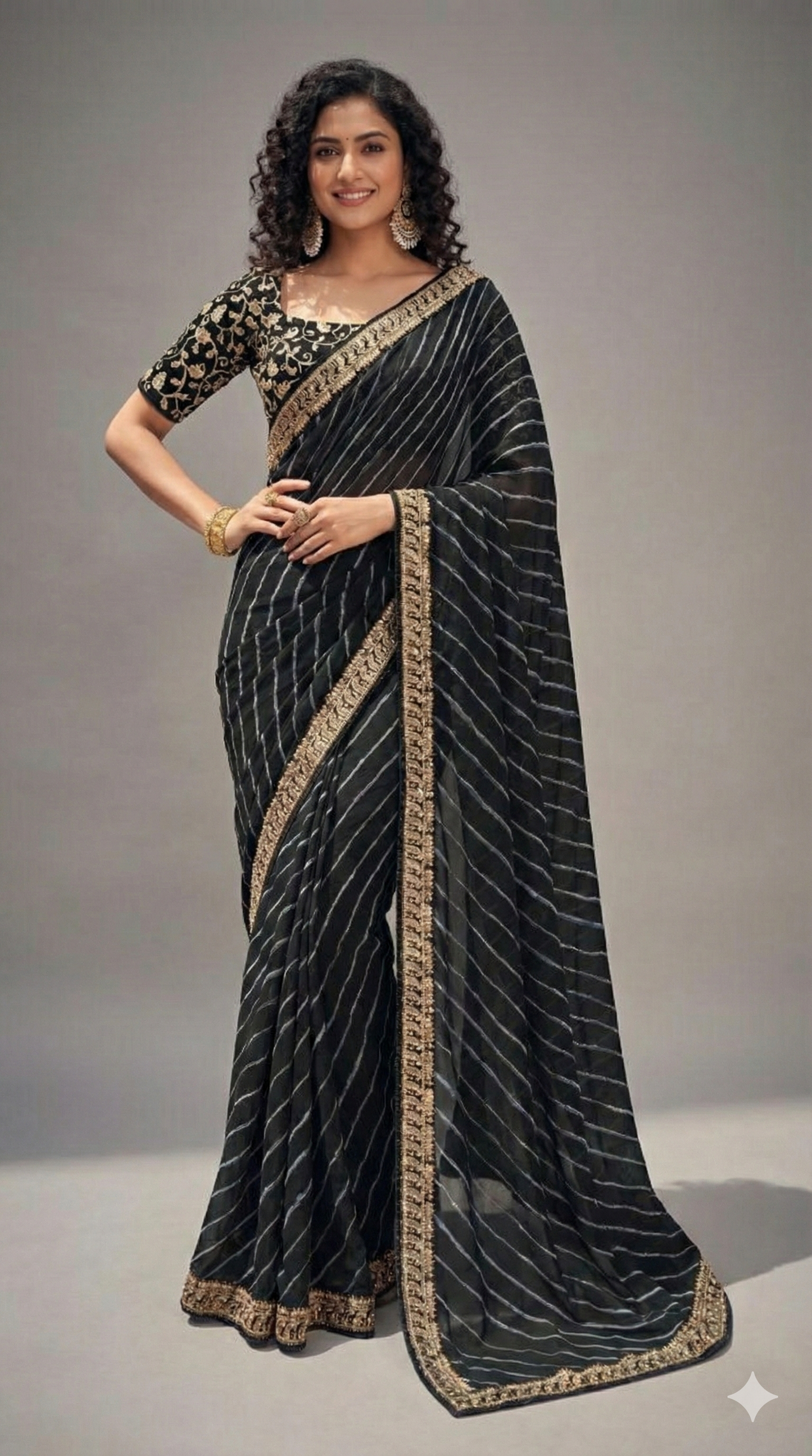 Black Lehariya Printed Saree with Embroidered Blouse VH35E