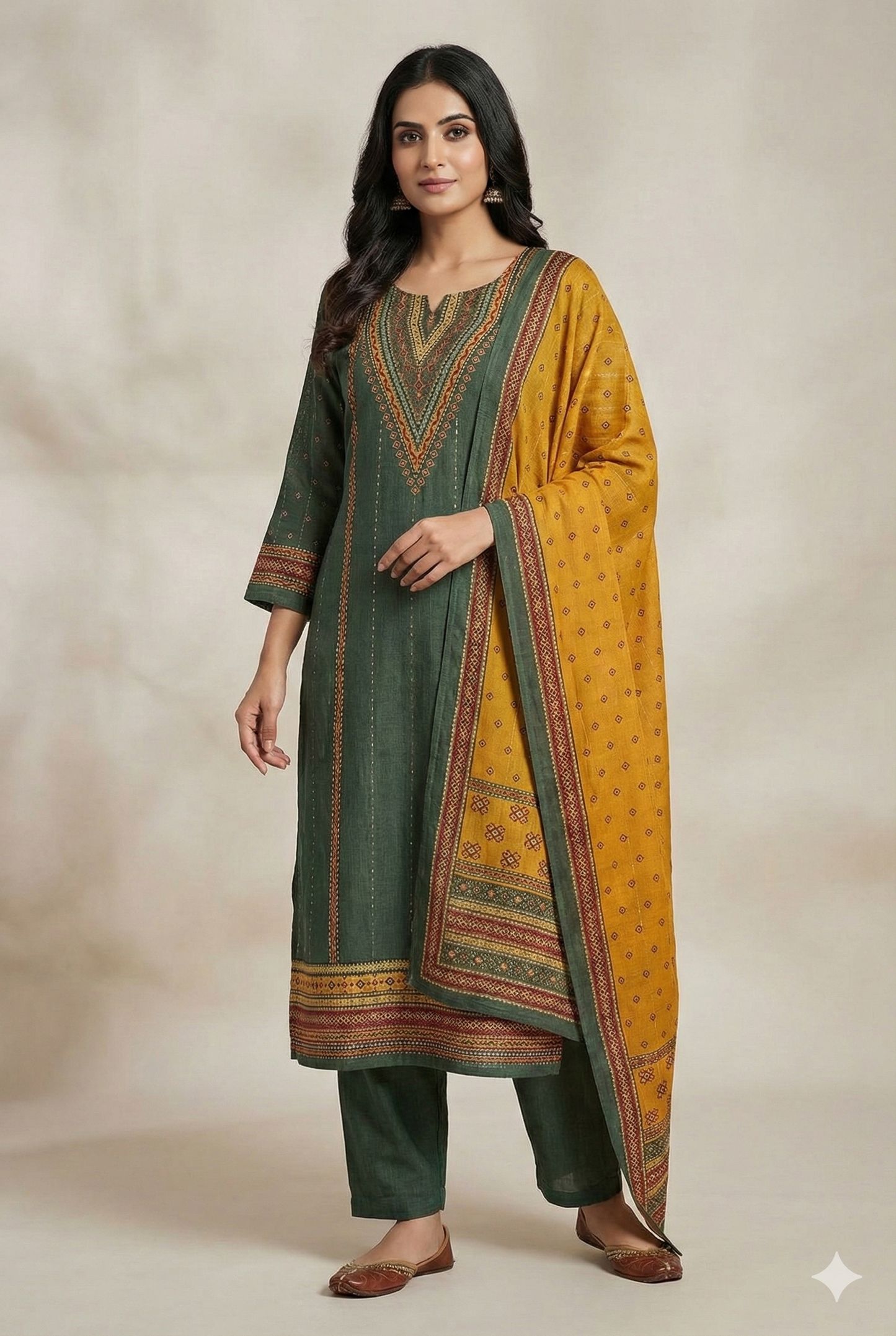 Pure Muslin Semi Stitched Green Digital Printed Suit EVSS03