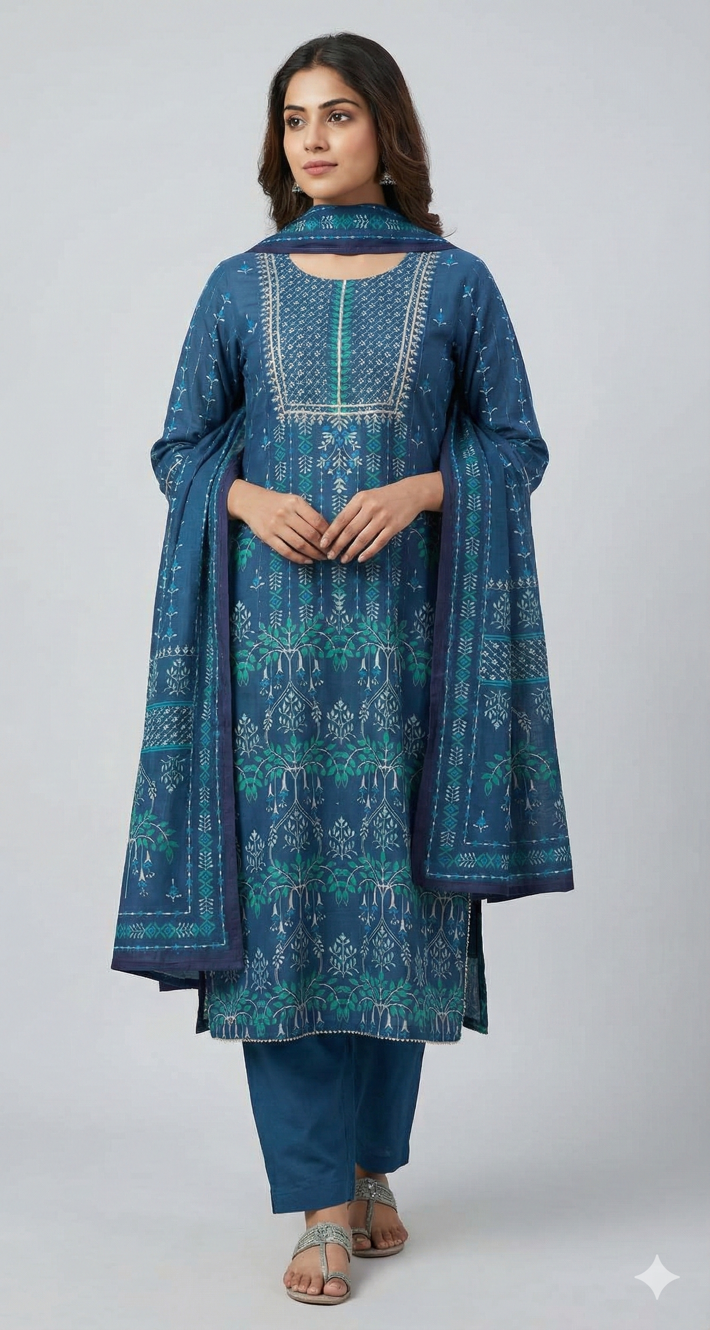Pure Muslin Semi Stitched Indigo Digital Printed Suit EVSS02