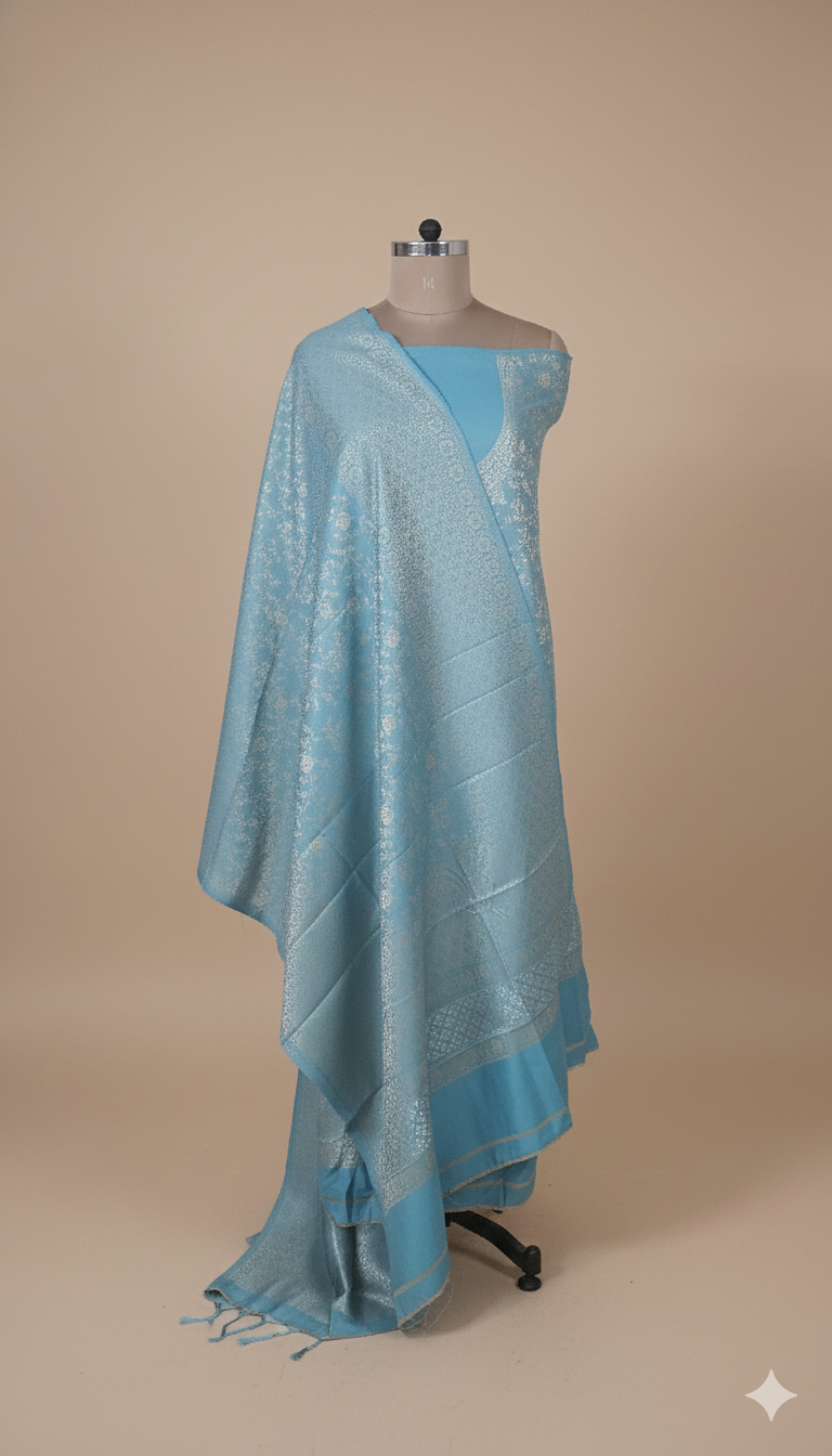 Jamawar Pashmina Weaving Three Piece Dress Material Suit | Premium Winter Ethnic Wear EVP4