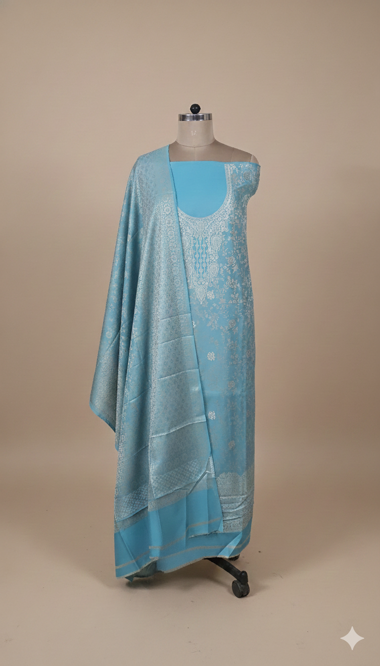 Jamawar Pashmina Weaving Three Piece Dress Material Suit | Premium Winter Ethnic Wear EVP4