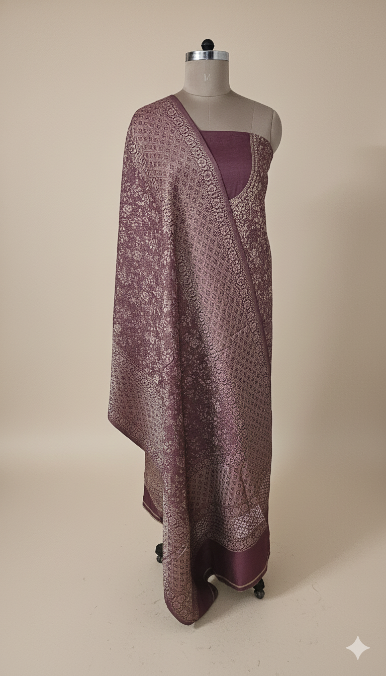 Jamawar Pashmina Weaving Three Piece Dress Material Suit | Premium Winter Ethnic Wear EVP5