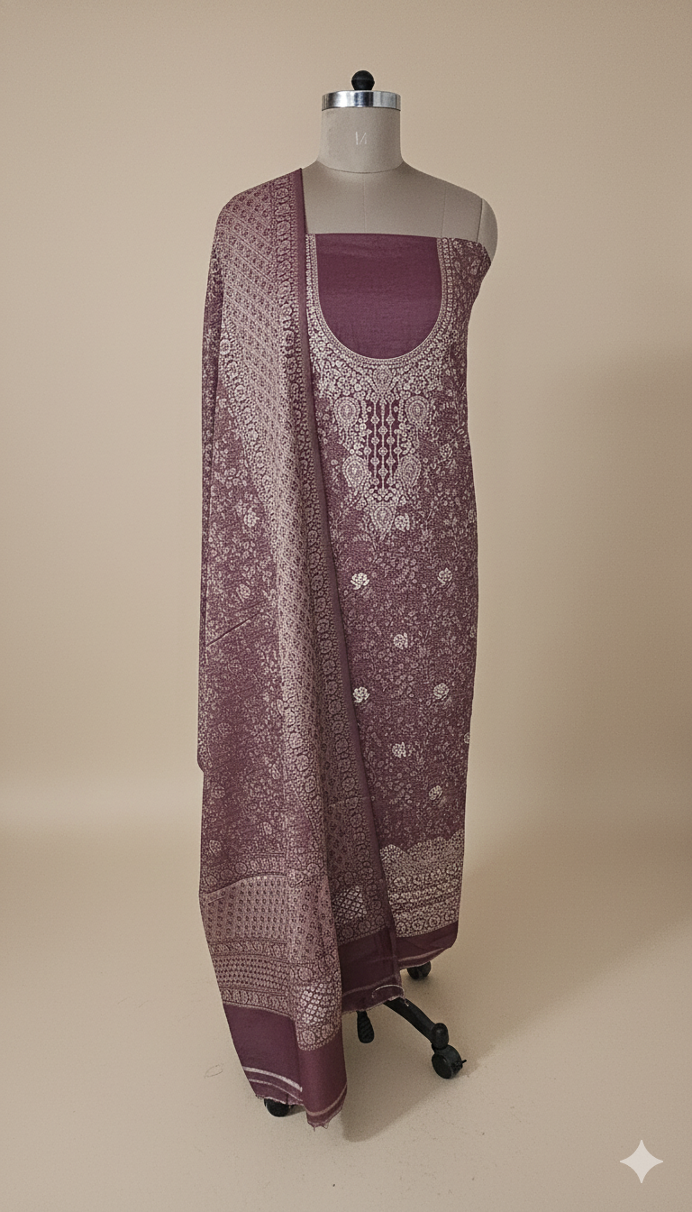 Jamawar Pashmina Weaving Three Piece Dress Material Suit | Premium Winter Ethnic Wear EVP5