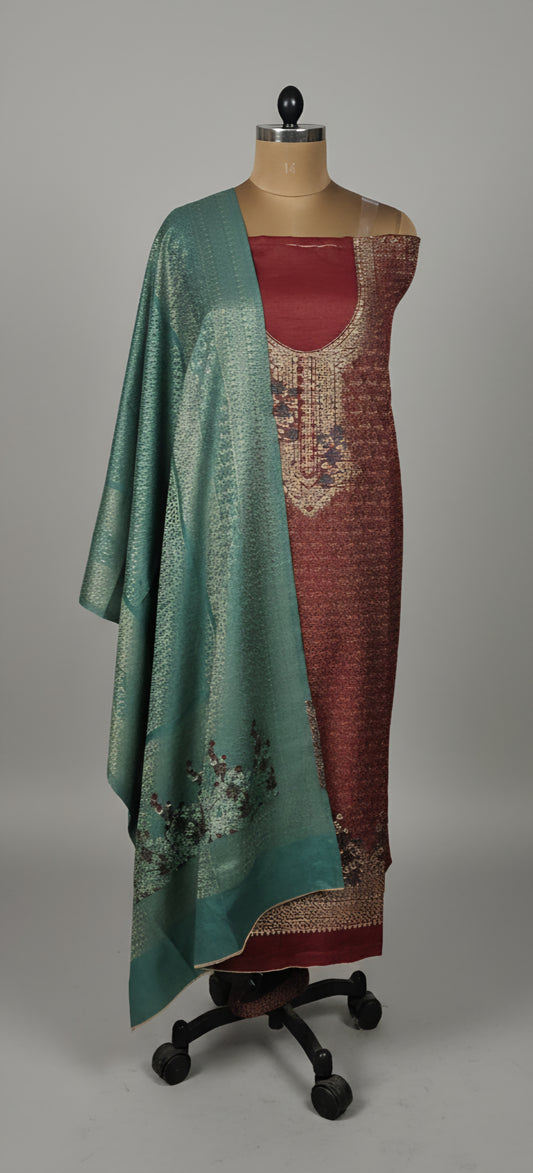 Jamawar Pashmina Weaving Three Piece Dress Material Suit | Premium Winter Ethnic Wear EVP13