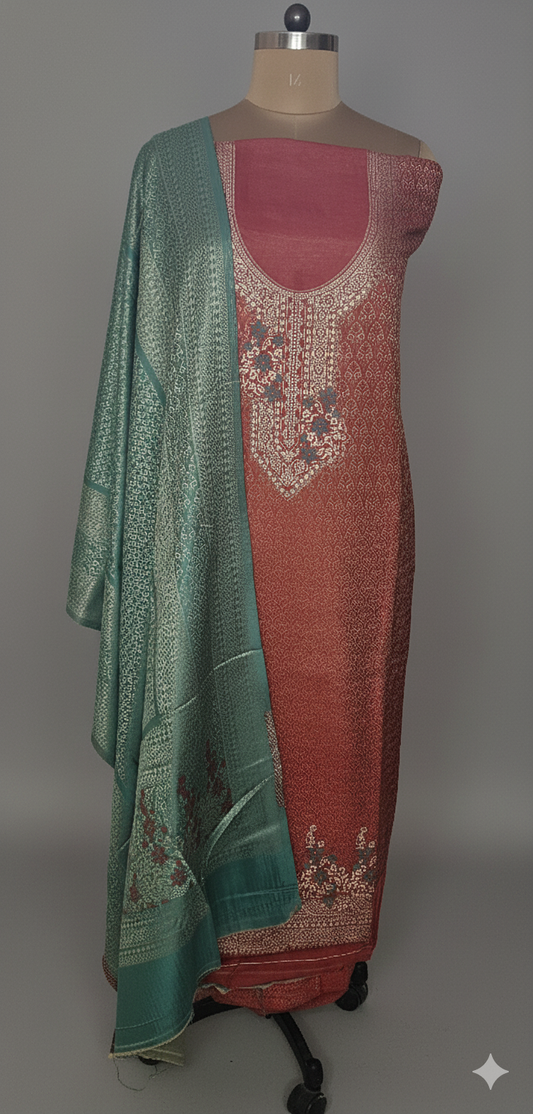 Jamawar Pashmina Weaving Three Piece Dress Material Suit | Premium Winter Ethnic Wear EVP11