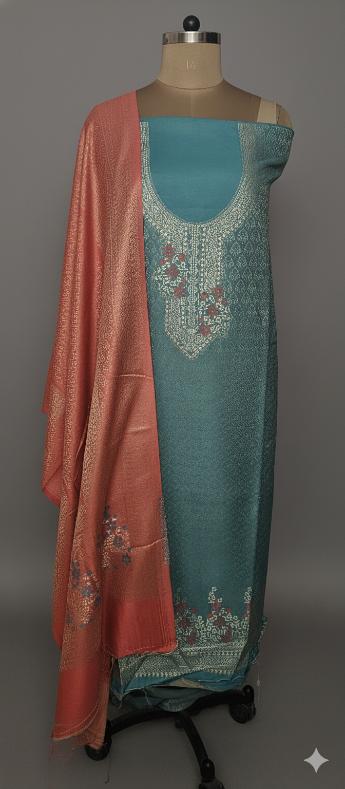 Jamawar Pashmina Weaving Three Piece Dress Material Suit | Premium Winter Ethnic Wear EVP12