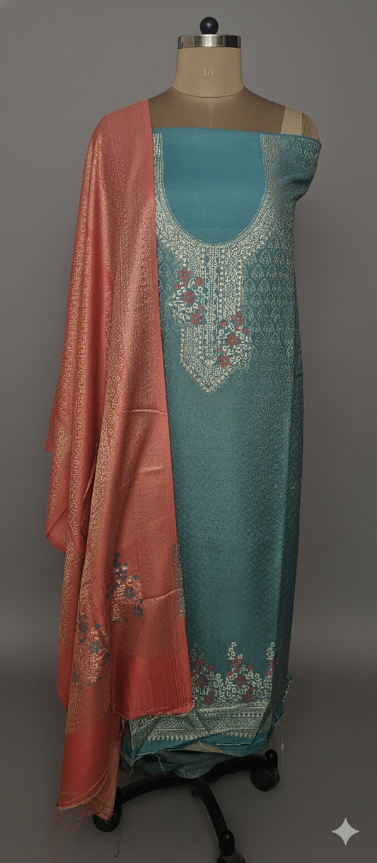 Jamawar Pashmina Weaving Three Piece Dress Material Suit | Premium Winter Ethnic Wear EVP12