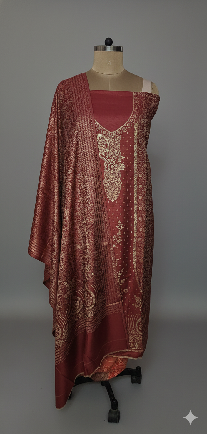 Jamawar Pashmina Weaving Three Piece Dress Material Suit | Premium Winter Ethnic Wear EVP10