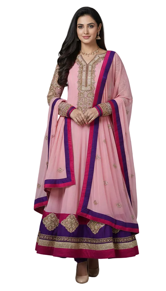 Light Pink Georgette Long Anarkali Dress Material SC5002