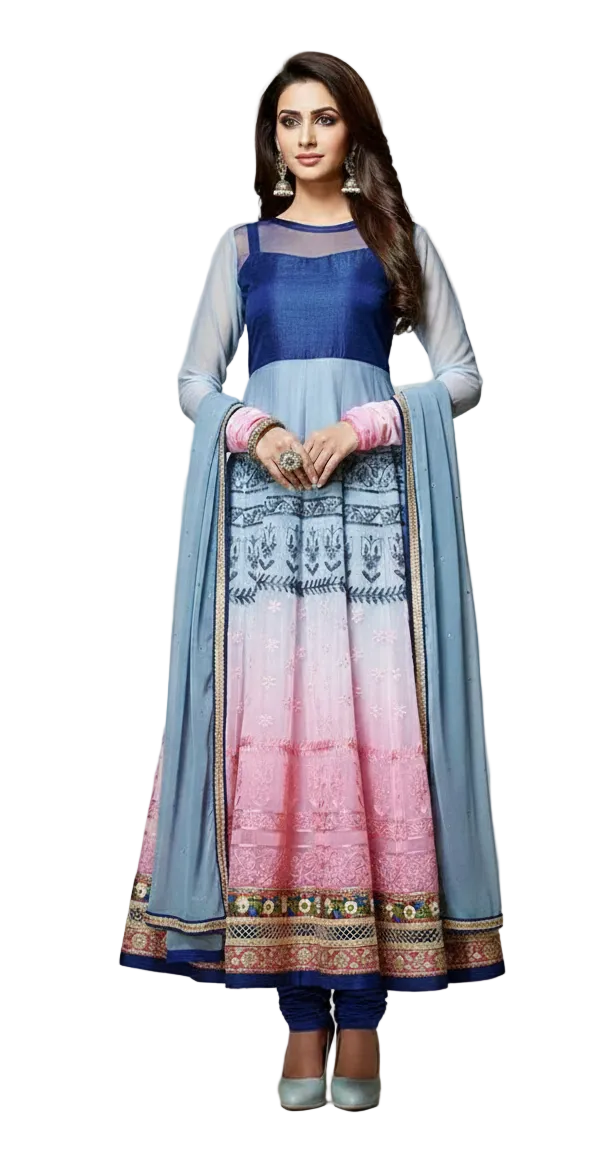 Semi Stitched Blue Pink Georgette Long Anarkali Dress Material SC2604