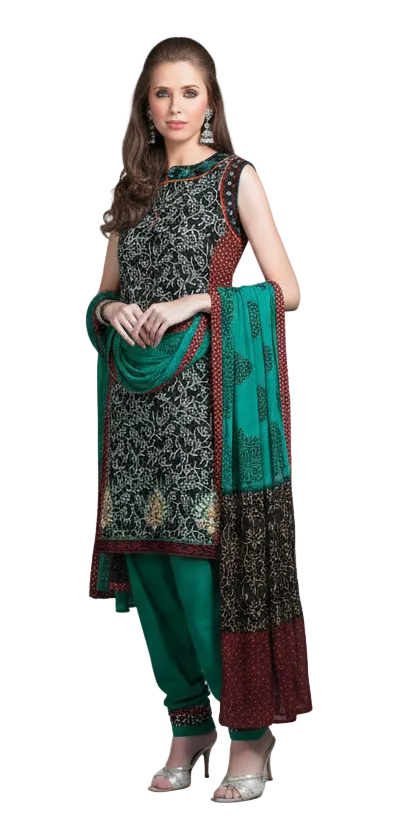 Black Turquoise Embellished Cotton Stitched  Salwar kameez Churidar SC2428