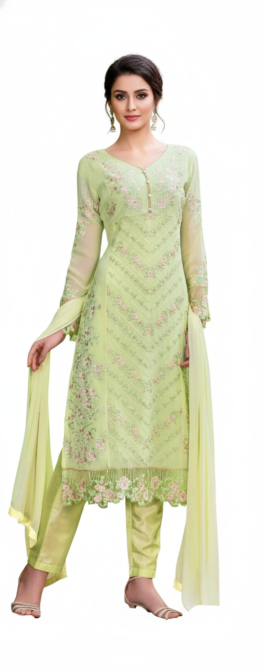 Designer Semi Stitched Light Green Georgette Dress Material SC2006