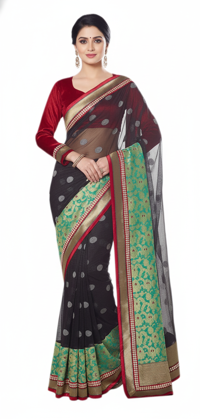 Black Banarasi Border Net saree SC30007A