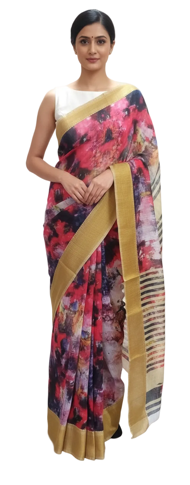 Designer Multi Digital Printed Linen Silk Saree ND04