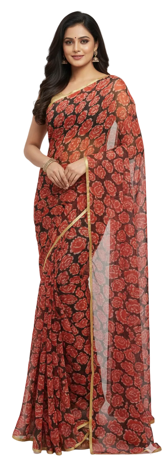 Floral Printed Chiffon Chinon Saree SHV04