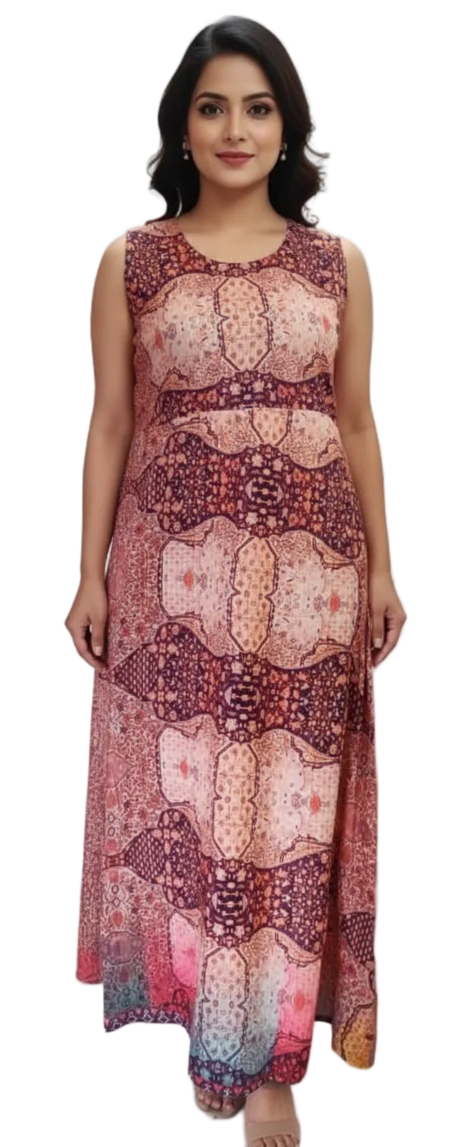 Designer Raw Cotton Silk Digital Printed Long Maxi Dress Free Size ACG05