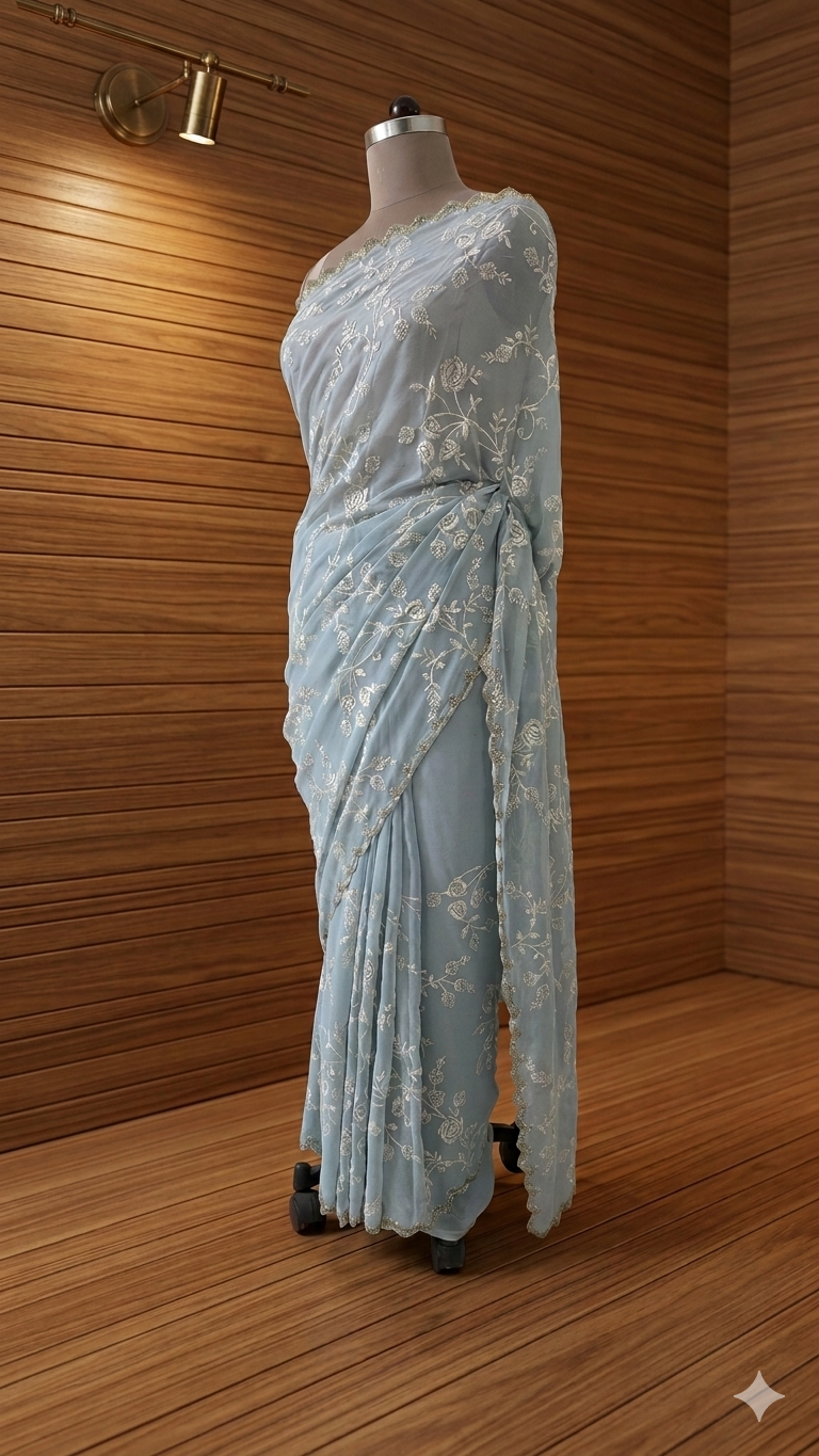 Light Blue Semi Georgette Embroidered saree