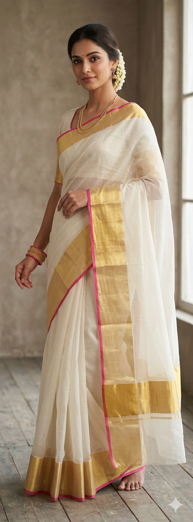 Designer Off White Gold Border Kota Cotton saree KSS54