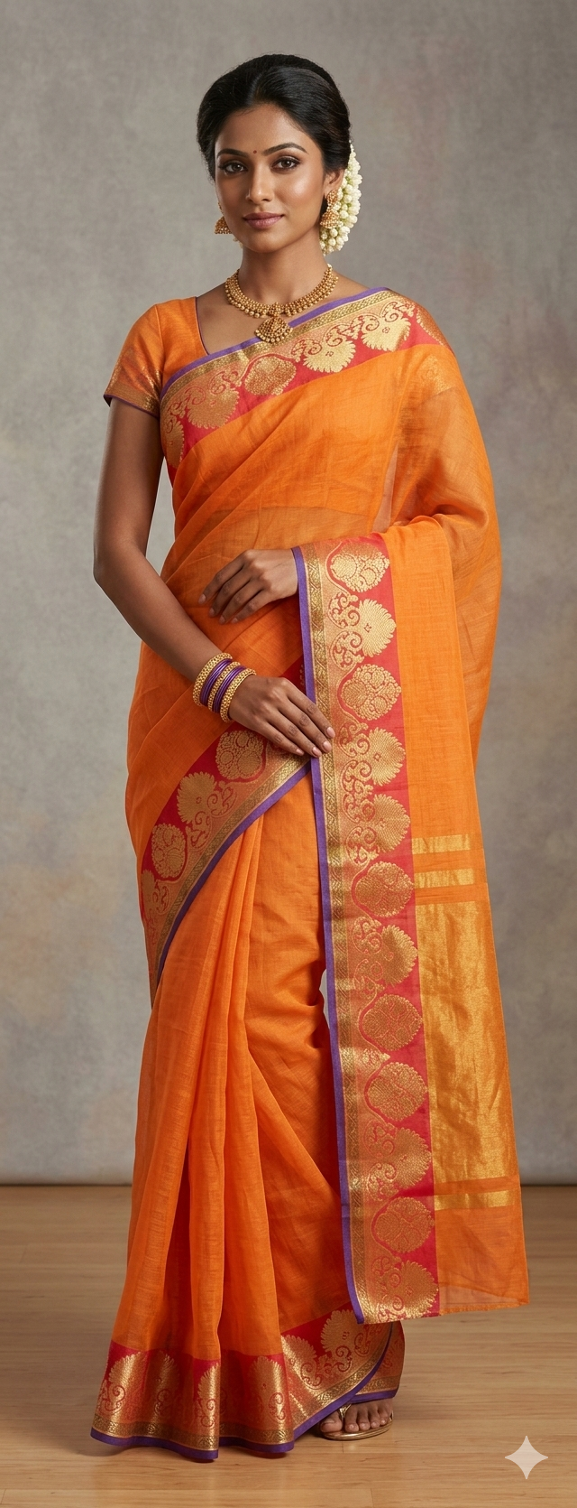 Designer Orange Banarasi border Kota Cotton saree KBS39