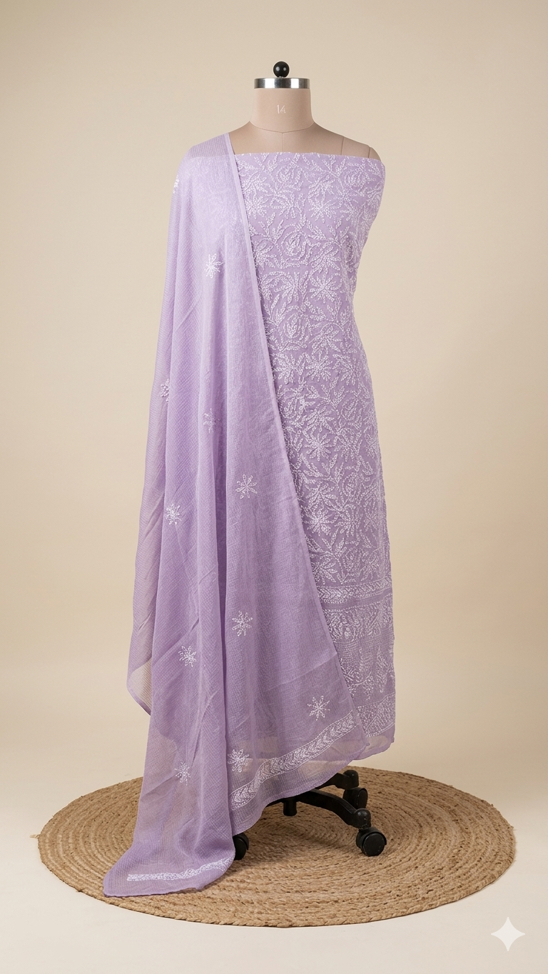 Authentic Chikankari Purple two piece Kota Cotton Suit dress Material