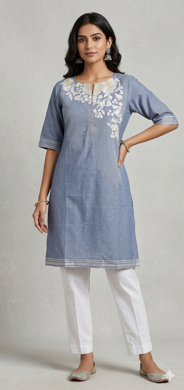Semi Stitched Blue Pakistani Embroidered Kurti Kurta PK06