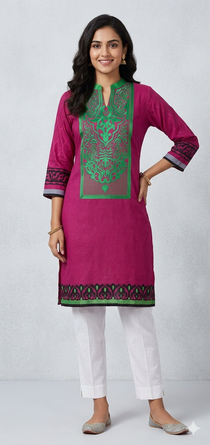 Semi Stitched Pink Pakistani Embroidered Kurti Kurta PK07