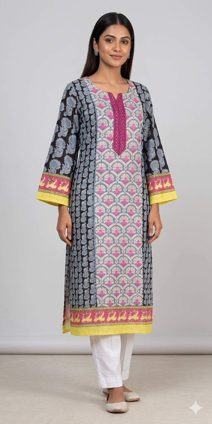 Grey Semi Stitched Cotton Long Plus size Kurti kurta ZS2B