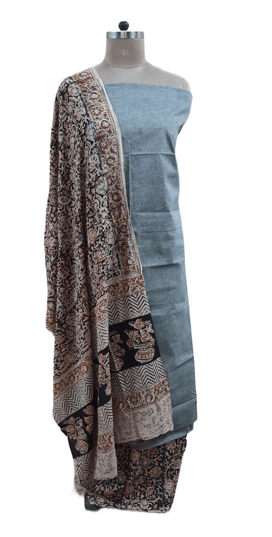 Grey Kalamkari Salwar Kameez Dress Material - Ethnic's By Anvi Creations