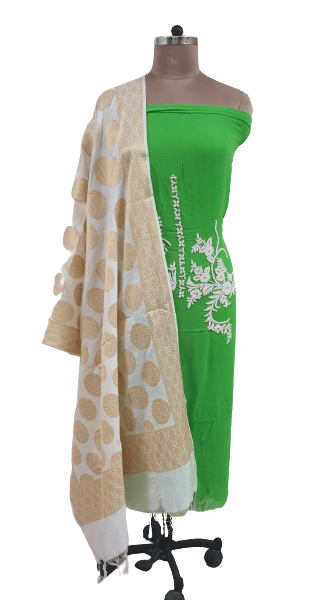 Jaipuri Pearl Hand Work Green Georgette Kurti Kurta Fabric GP48 - Ethnic's By Anvi Creations