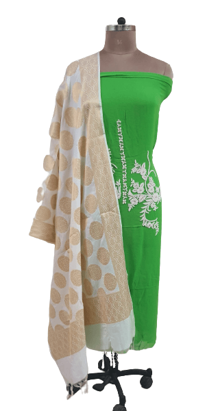 Jaipuri Pearl Hand Work Green Georgette Kurti Kurta Fabric GP48