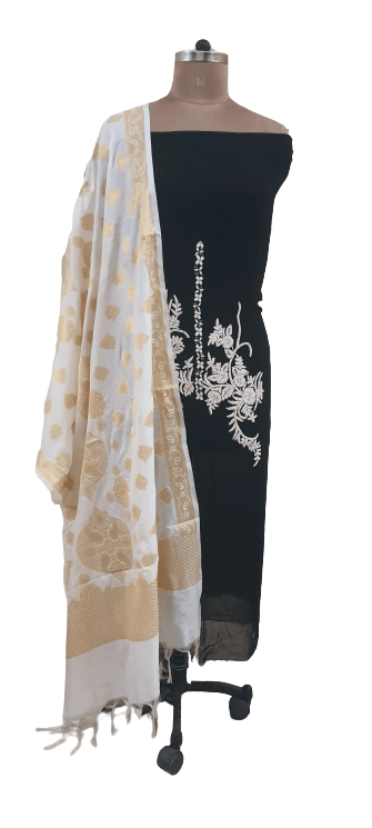 Jaipuri Pearl Hand Work Black Georgette Kurti Kurta Fabric GP50 - Ethnic's By Anvi Creations