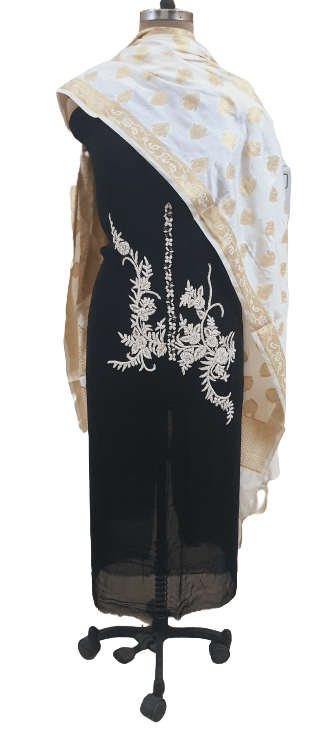 Jaipuri Pearl Hand Work Black Georgette Kurti Kurta Fabric GP50 - Ethnic's By Anvi Creations