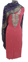 Load image into Gallery viewer, Jaipuri Kundan Hand Work Gazari Pink Georgette Kurti Kurta Fabric GP40