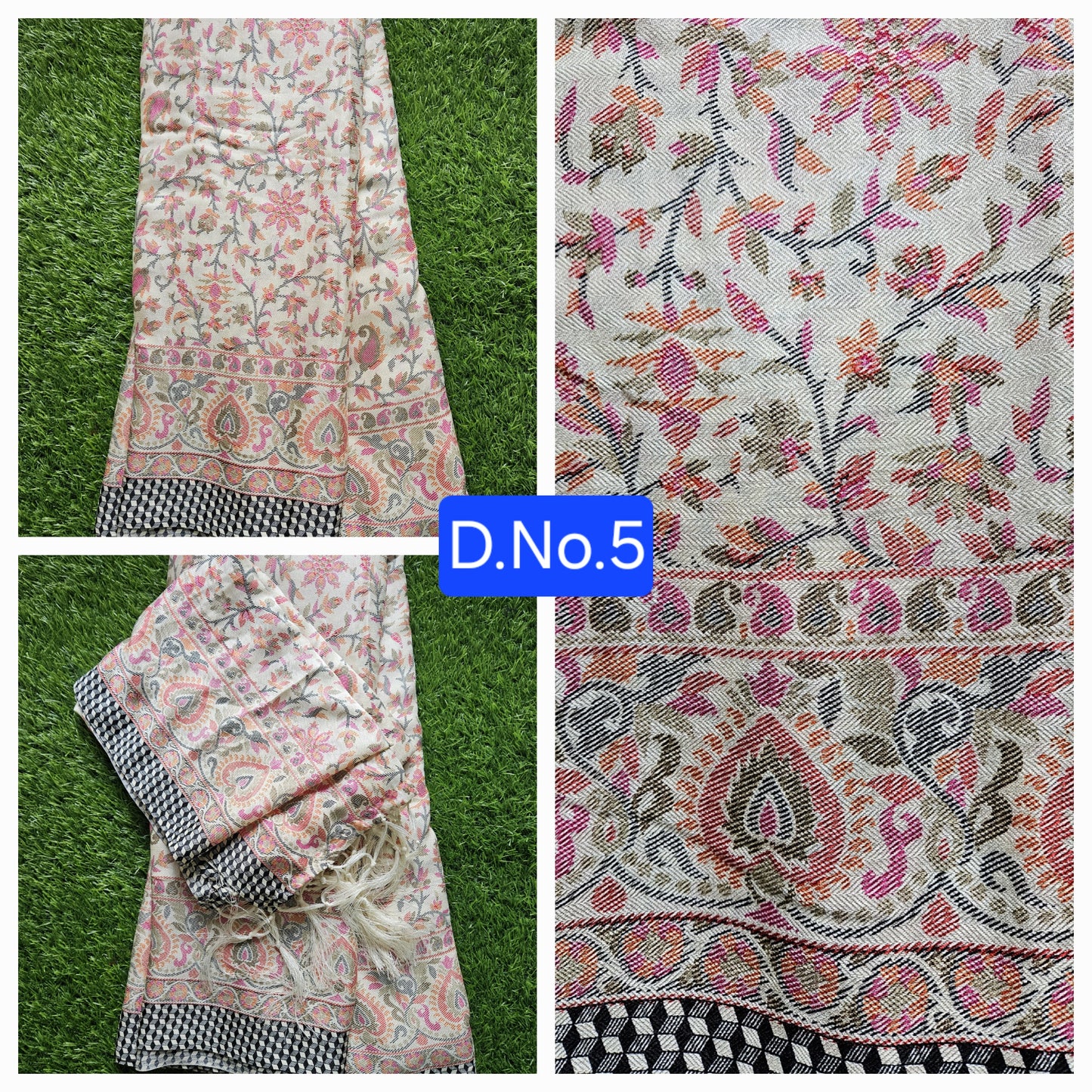 Cream Printed Faux Pashmina Woven border Saree with Stole D5