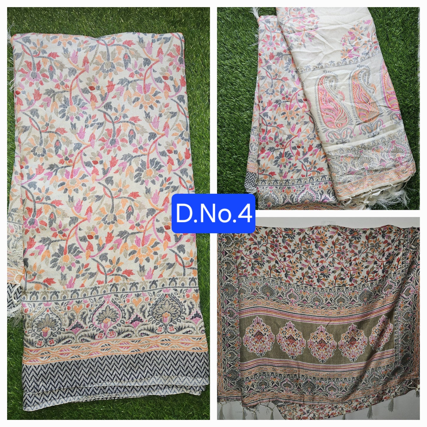 Cream Printed Faux Pashmina Woven border Saree with Stole D4