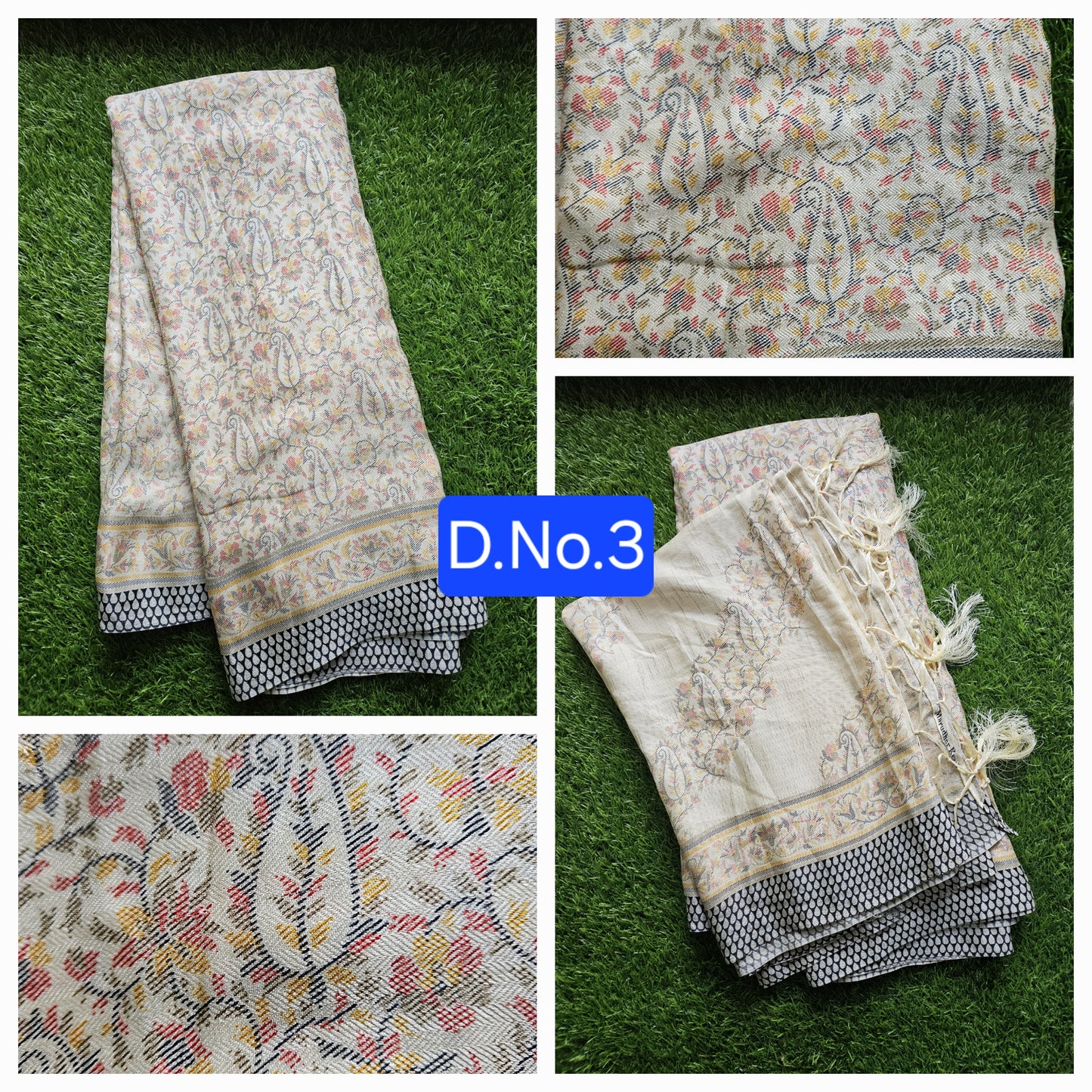 Cream Printed Faux Pashmina Woven border Saree with Stole D3