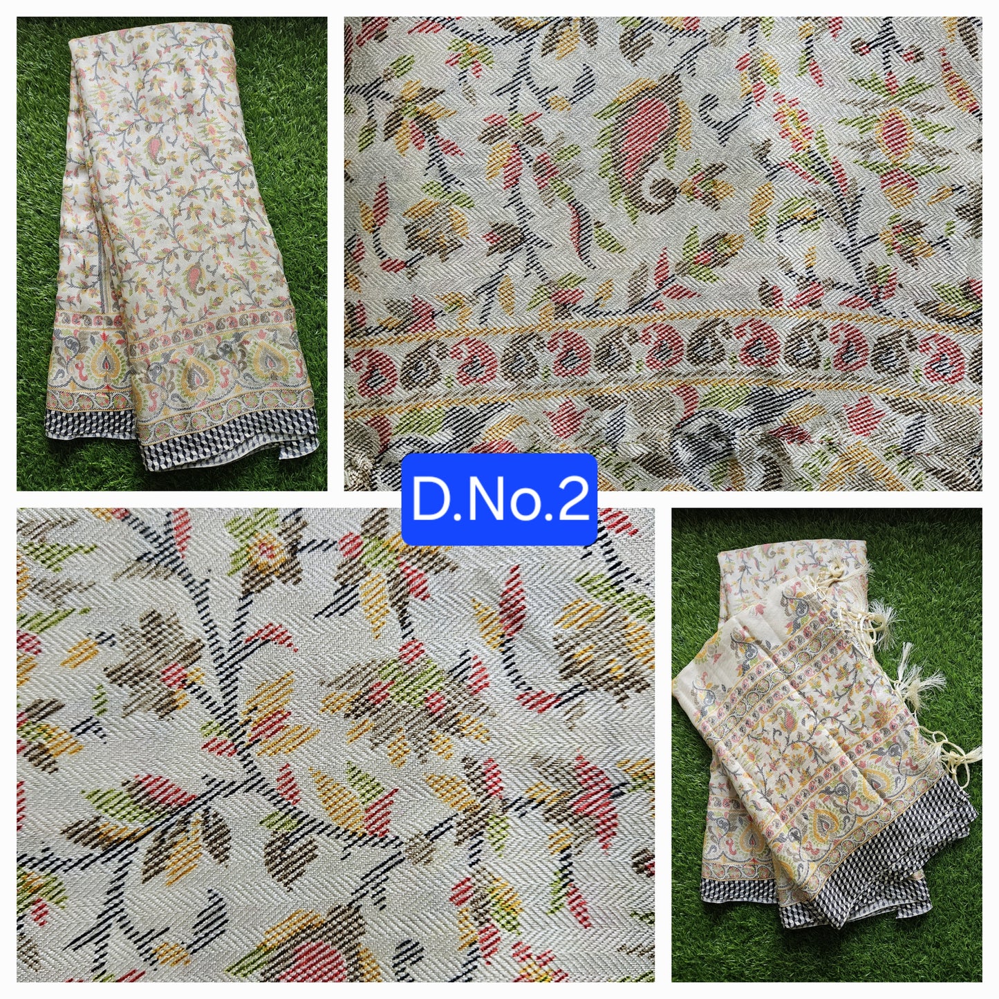 Cream Printed Faux Pashmina Woven border Saree with Stole D2