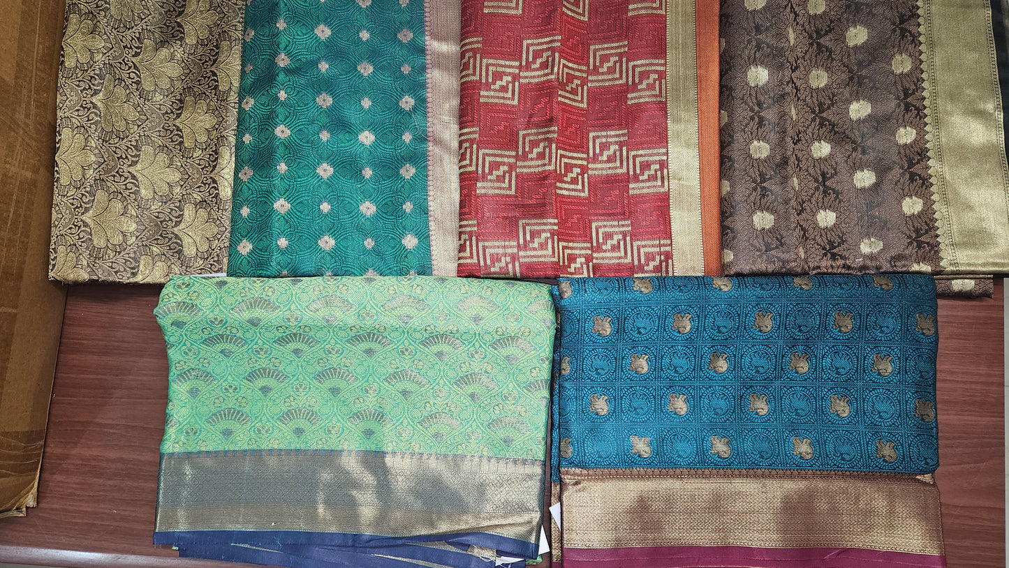 Combo Set of 6 Dupion Silk Weaving Sarees | Wholesale Traditional Zari Work Sarees