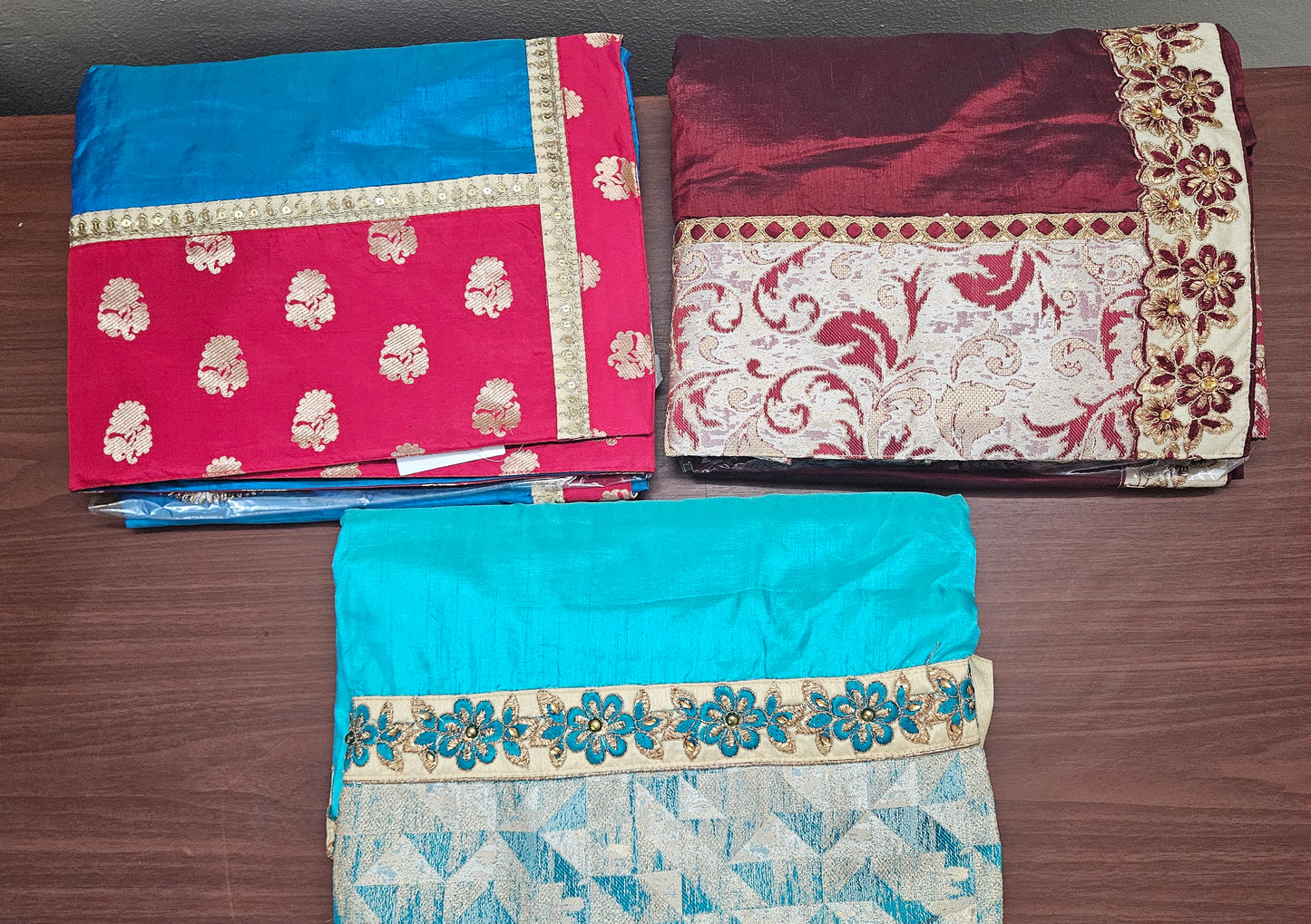 Set of 3 Dupion Silk Sarees with Embroidered Work Border & Dual Blouse Options | Wholesale Combo for Festive & Party Wear