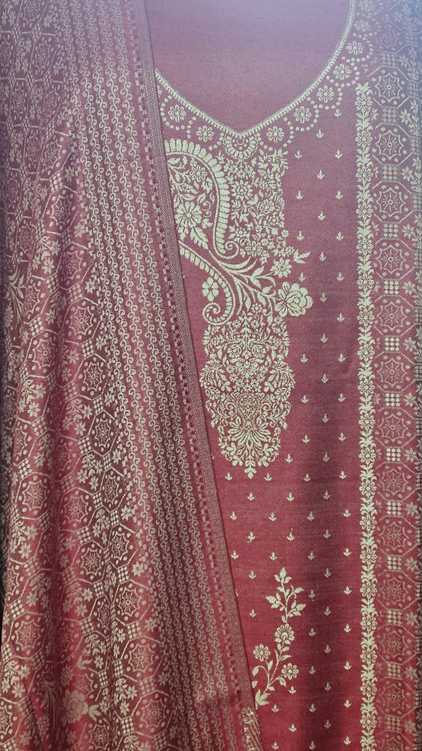 Jamawar Pashmina Weaving Three Piece Dress Material Suit | Premium Winter Ethnic Wear EVP10