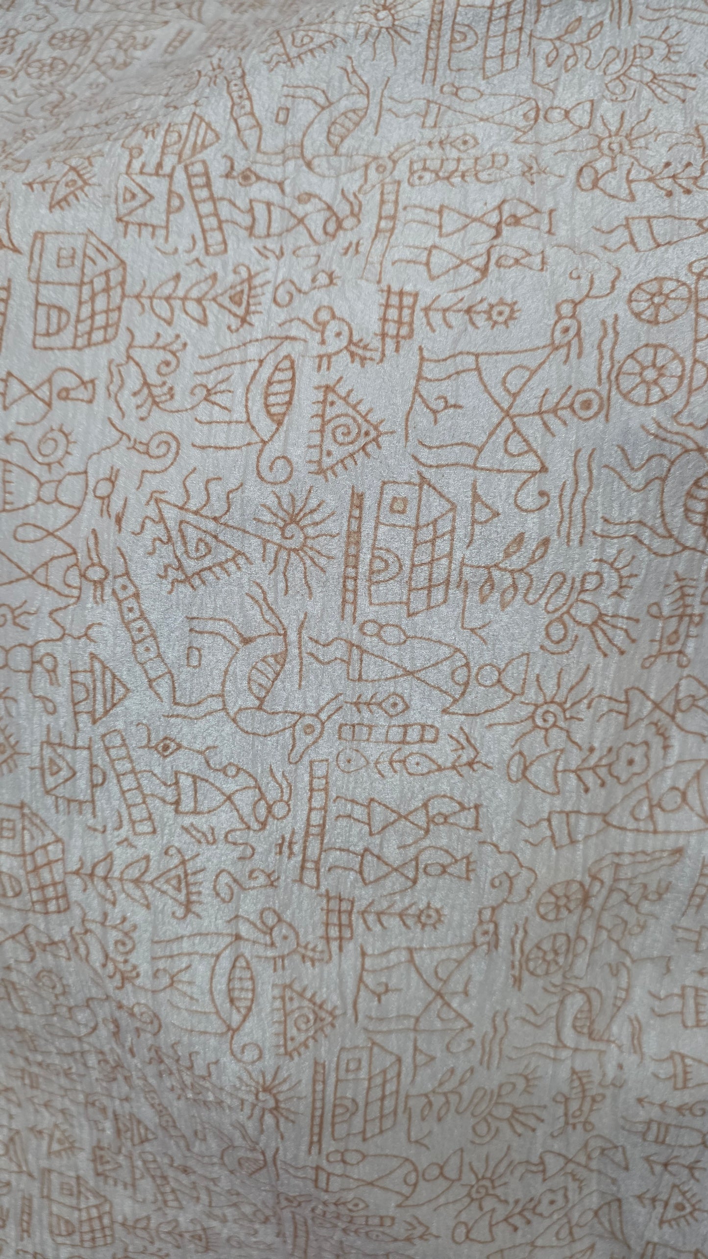 Chikoo Crush Tissue Madhubani printed embroidery Saree