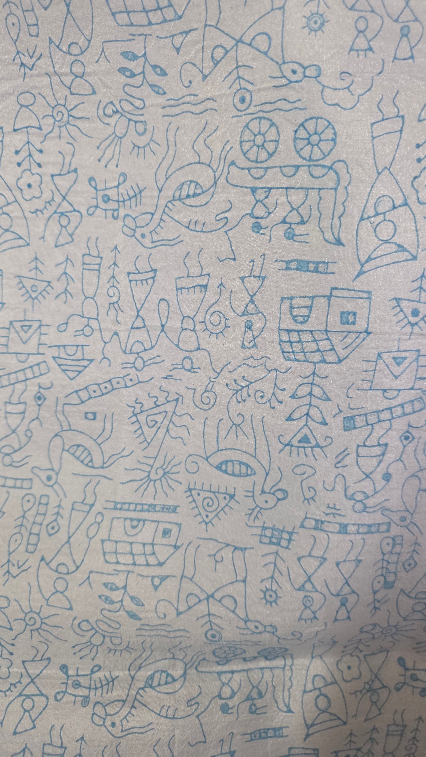 Light Blue Crush Tissue Madhubani printed embroidery Saree