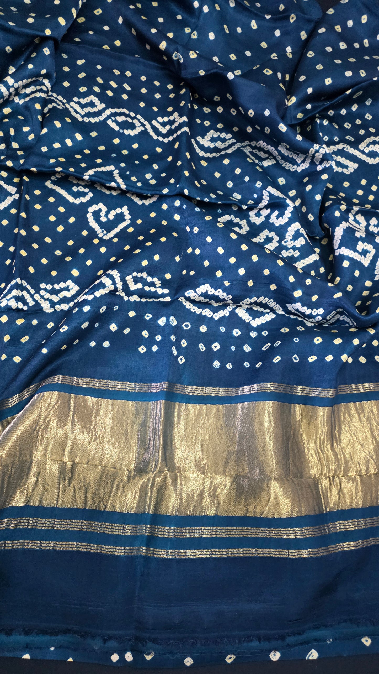 Teal Blue Jaipuri Handcrafted Modal Gajji Bandhani Saree with Lagdi Patta Authentic Bandhej BANL05