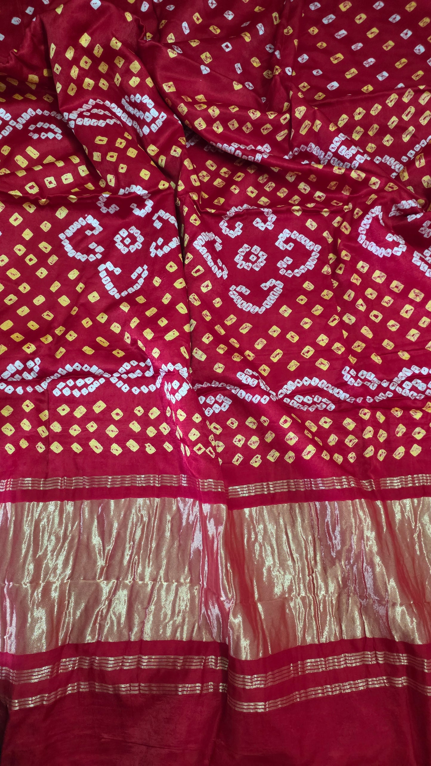 Red Jaipuri Handcrafted Modal Gajji Bandhani Saree with Lagdi Patta Authentic Bandhej BANL04